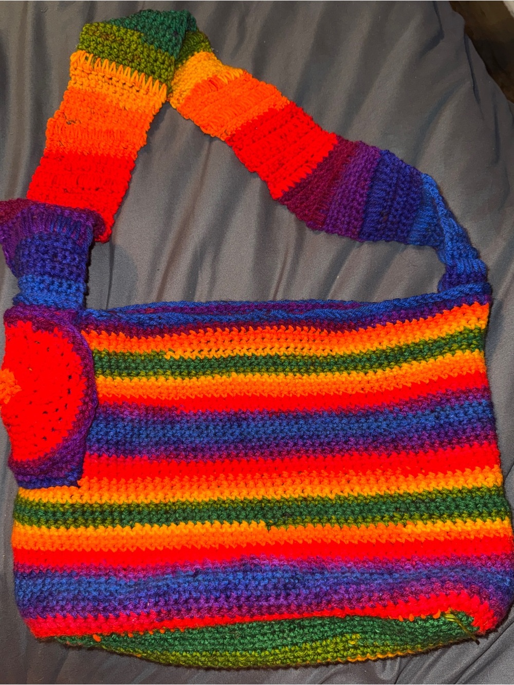 Handmade Rainbow Crochet Shoulder Bag - Bright Multicolor (Handmade by me)